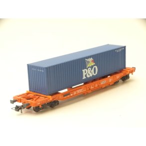 Osj 95947 ROCO. Sdmkmss veksellad vogn med en P&O container. H0. Brugt.