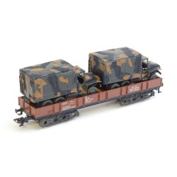 Kir 4473 C MRKLIN. Fladvogn med 2 militr kretjer. H0. Brugt