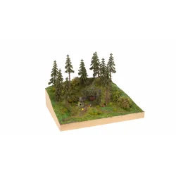 60762 NOCH. Forladt grotte med hndmalet tipvogn og lge samt Egetr. H0